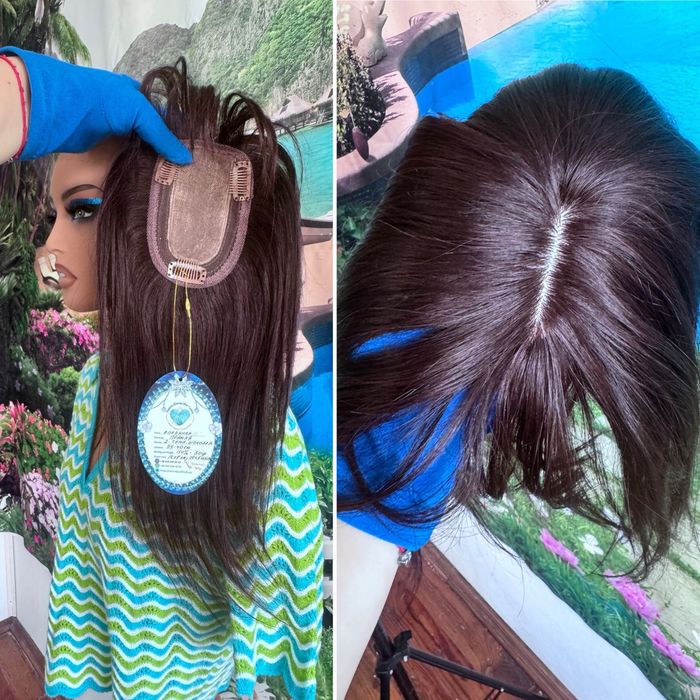 Натуральная накладка топпер кожа шёлк славянка волос темный шоколад