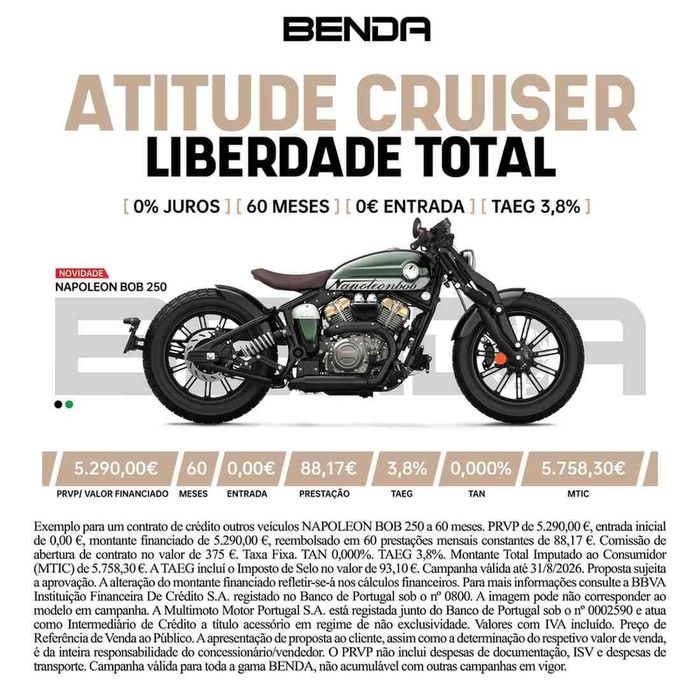 Benda Napoleon Bob 250 (FINANCIAMENTO 0% JUROS)