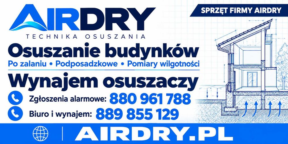 OSUSZANIE po zalaniu i WYNAJEM osuszaczy Szczecin