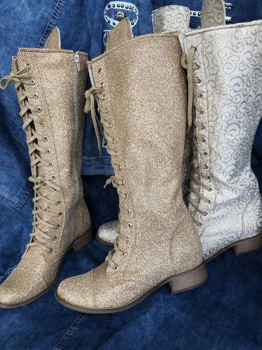 Piękne kozaki sznurowane naturalny len kolory