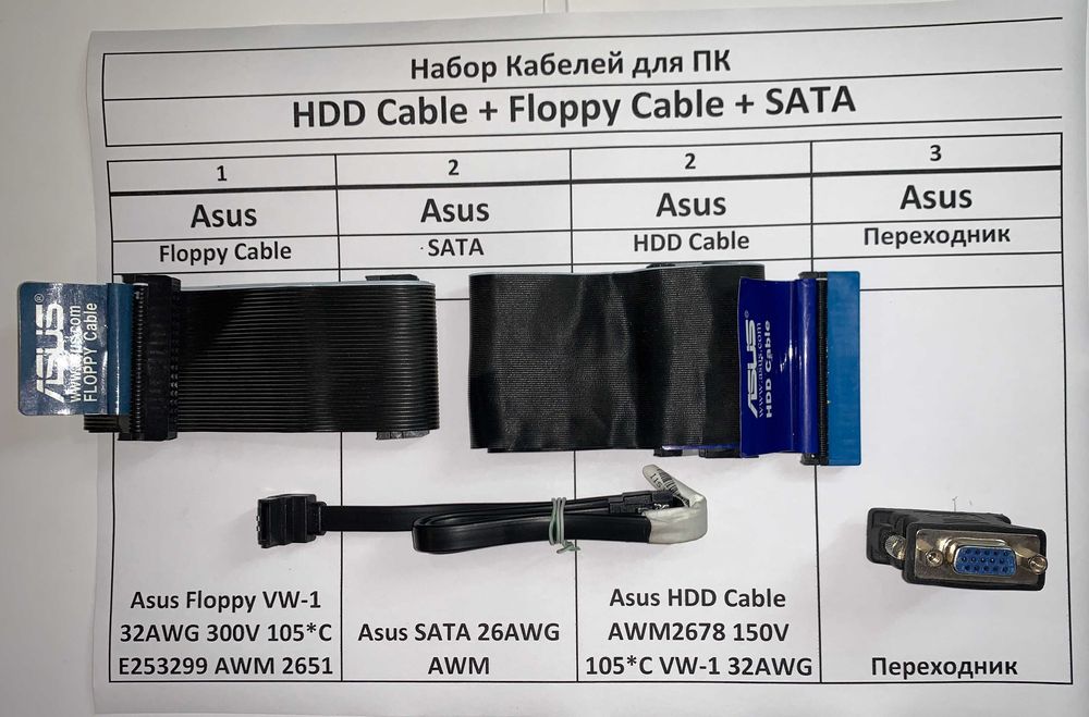 Набор Кабелей для ПК 3шт HDD Cable + Floppy Cable + SATA + WGA - HDMI