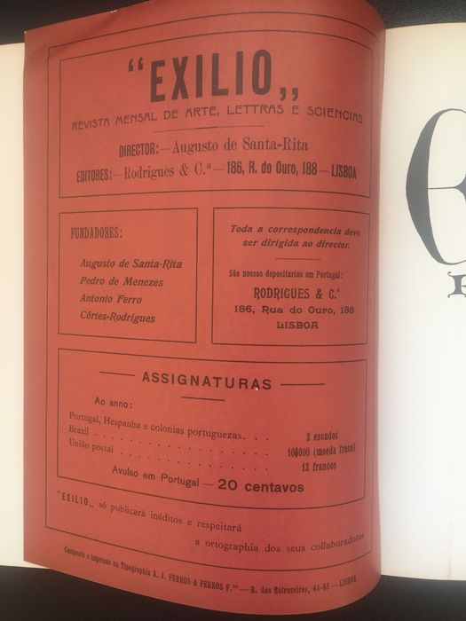 Exílio. Revista mensal. Artes, letras e sciencias