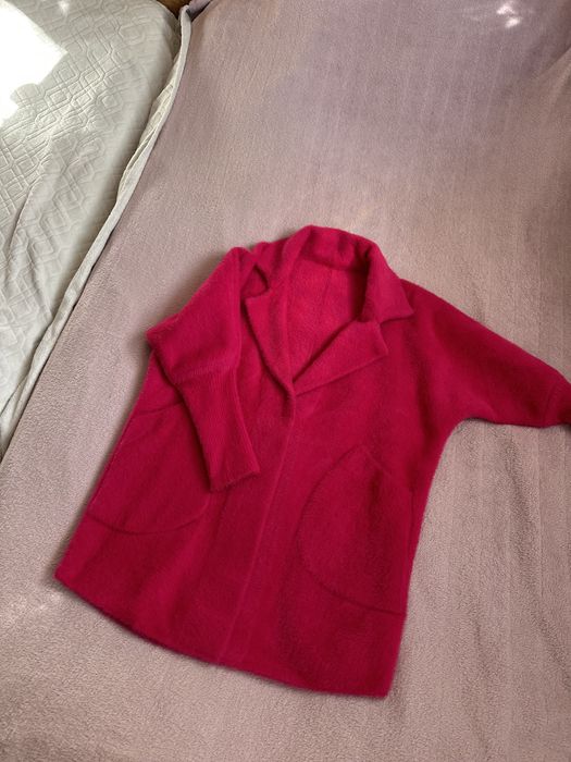 Alpaka różowa , ciepła narzutka , kurtka