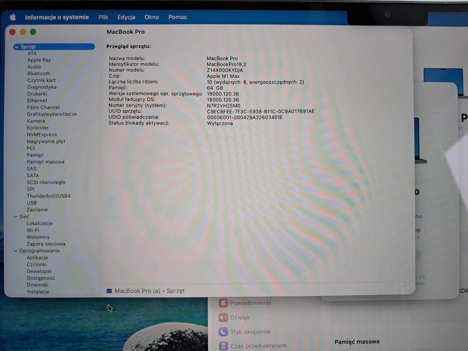 Laptop Apple Macbook Pro M1 Max 2021 16,2" 64 GB / 1 TB 32 rdzenie GPU
