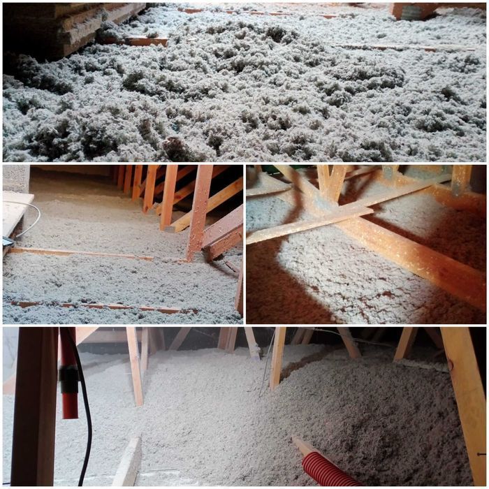 Wdmuchiwanie - Celuloza wełna skalna szklana mineralna wiązary sufity podwieszane izolacja ścian poddaszy stropodach docieplenie termomodernizacja