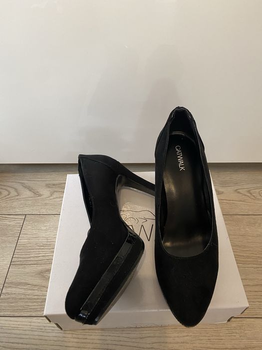 Buty na obcasie stabilna grubsza szpilka 10cm i platforma-3cm