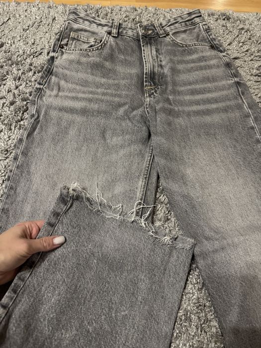 Джинсы Zara wide leg серые прямые широкие палаццо высокая талия