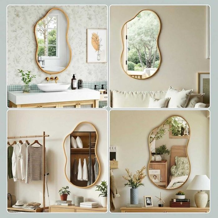 Nowe lustro wiszące / 50x91cm / ścienne / asymetryczne / złote / W711!