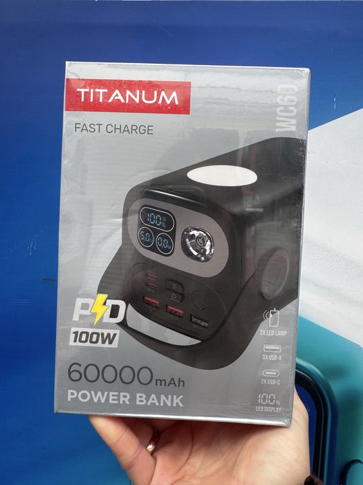 Повербанк 60000mAh TITANUM WC60 PD100W Black
