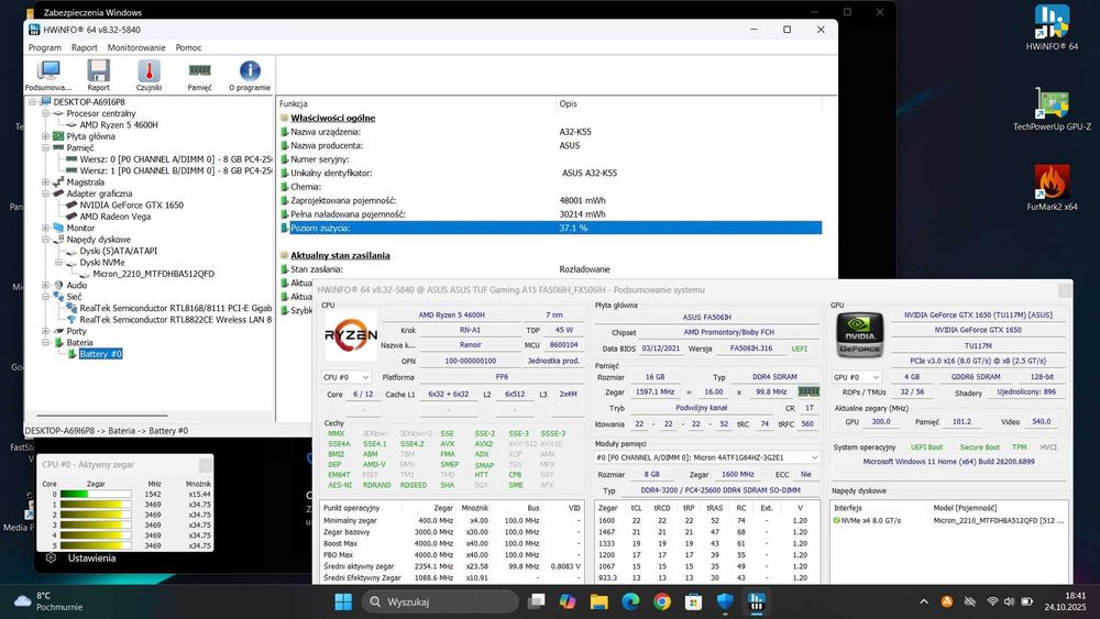 Laptop ASUS TUF Gaming A15 FX506IH/15.6/AMD R5-4600H/GTX 1650/16/512