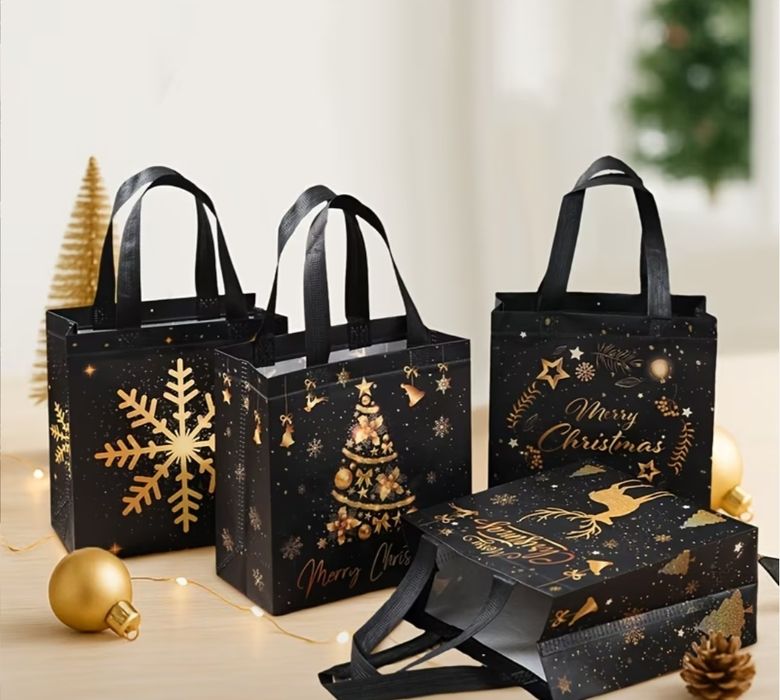 Torebki na prezent  świąteczne czarno złote