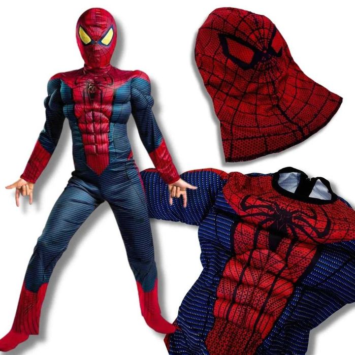 Przebranie strój kombinezon mięśnie + 2x maska Spider Man Spiderman M