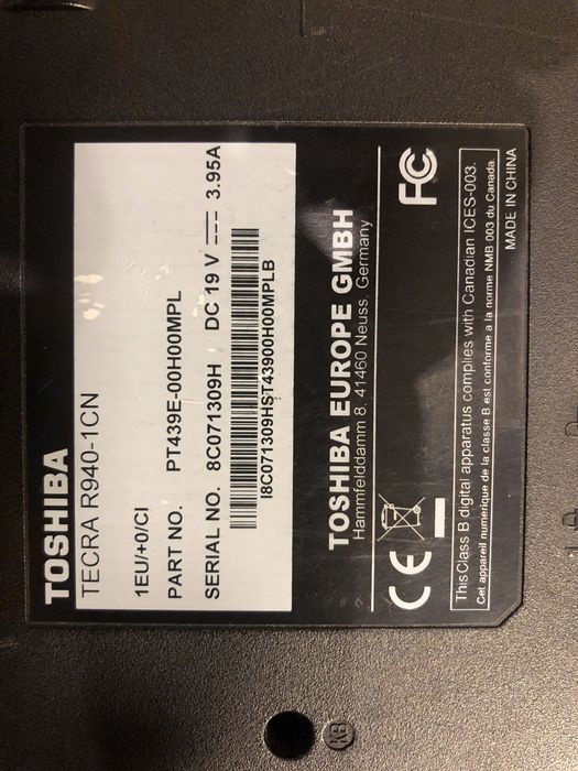 TOSHIBA TECRA R940-1CN, i5 2x2.6GHz, 8GB, DVD, uszkodzony, bez dysku