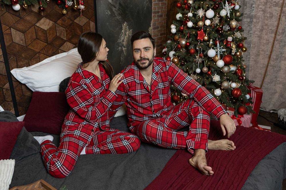 Піжама фланелева в клітинку унісекс парна сорочка та штани S - 3XL