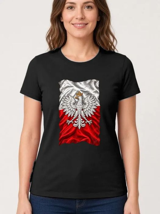 Koszulka damska czarna orzeł na fladze patriotyczna dla niej prezent XL
