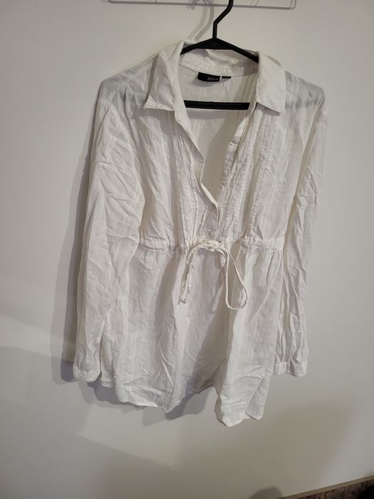 Biała długa koszula wiązana w tali 100% bawełny L