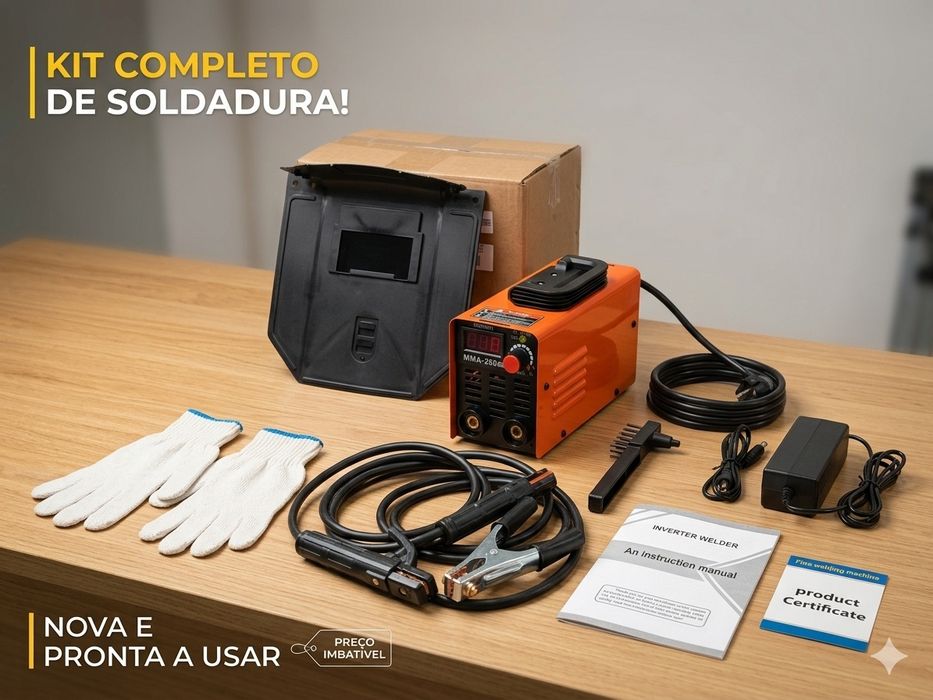 Máquina de Soldar Inverter MMA-250 Nova - Kit Completo de Soldadura
