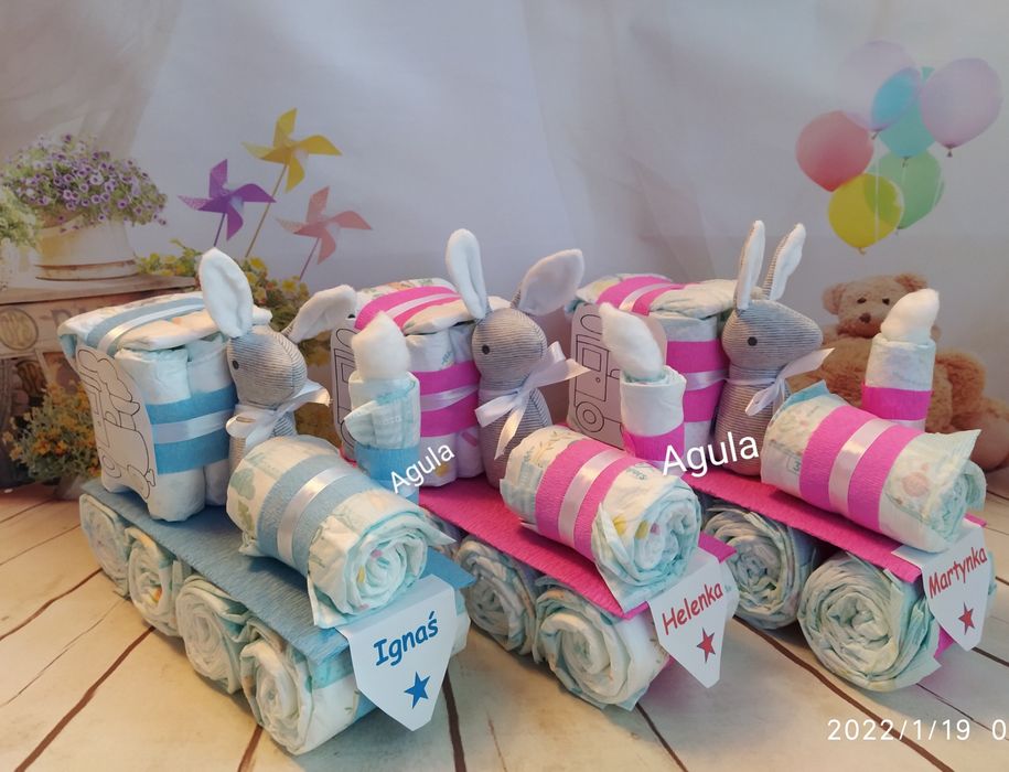 Tort- pociąg lokomotywa z pieluszek Pampers+zabawka, chrzest,narodziny