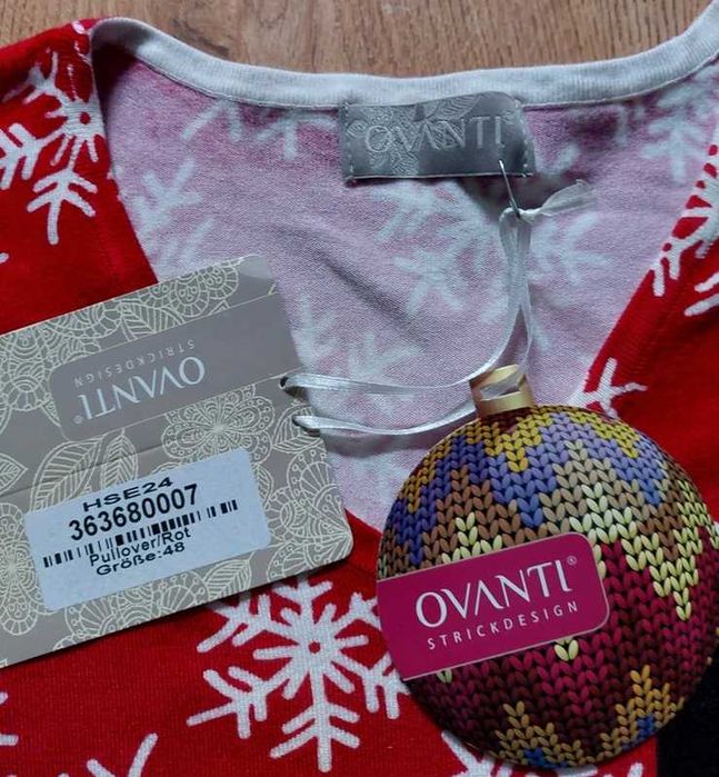 Nowy sweter Ovanti 48 4xl 20 świąteczny zimowy bałwanek śnieżynki czer