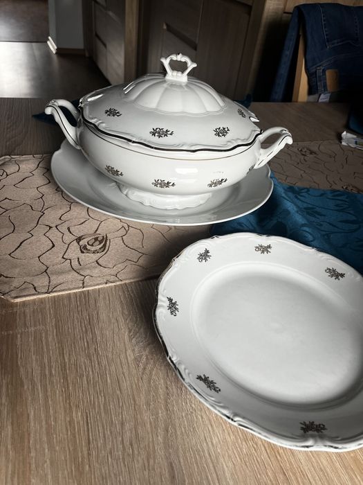 Bolesławiec zestaw Patera talerz waza z pokrywka komplet antyk porcelana serwis prl