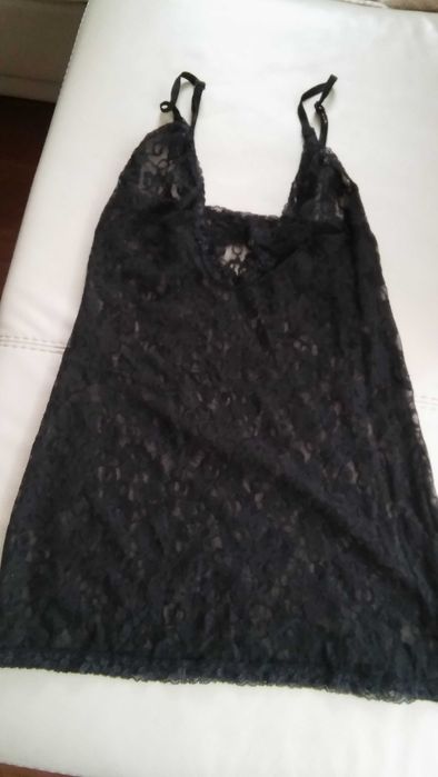 Koronkowa krótka czarna koszulka, seksi, s/m