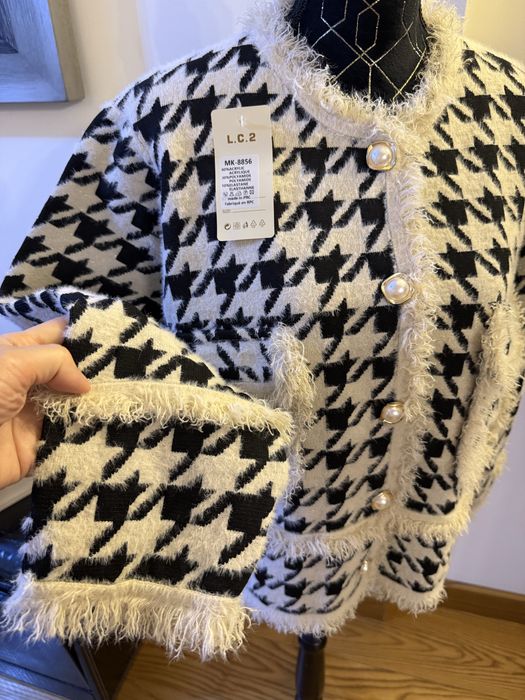 Ciepła luźna marynarka Sweter alpakowy Żakiet w pepitkę