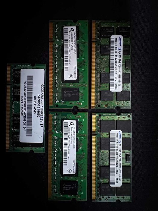 5 Memórias RAM DDR2 SO-DIMM Portátil – Samsung Qimonda Elpida