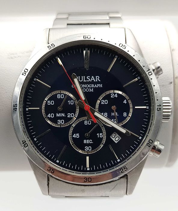 Zegarek męski PULSAR Chronograph 100m stalowy granatowy datownik OKAZJA