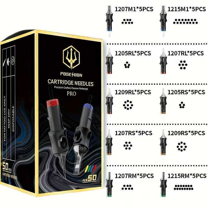 Набір тату-картриджів (голок) Poseidon Cartridge Needles PRO V5 50 шт.