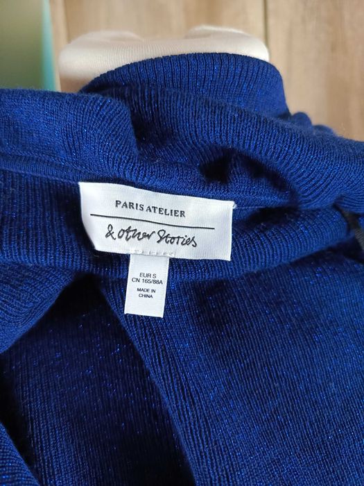 &Other Stories kardigan granat wełniany brokat 100% wool unikatS 36