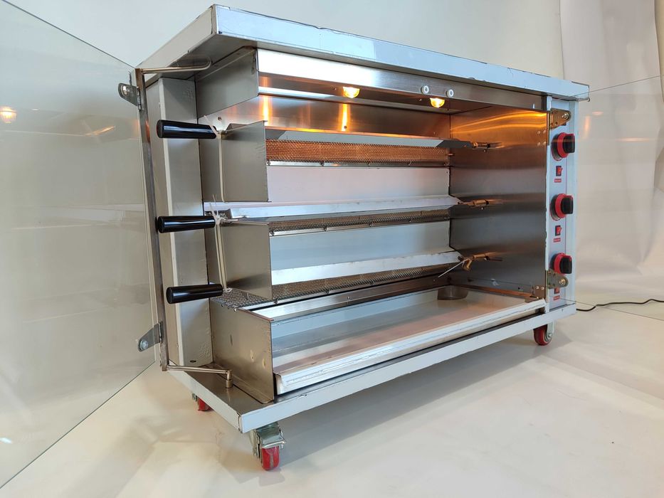 Assador de frango a gás com 3 espetos rotativos - NOVO