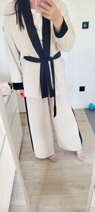 Komplet beżowy garnitur damski elegancki xxxl beżowy