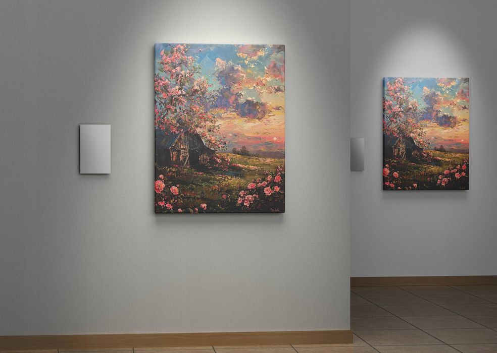 Obraz na płótnie Zachód Słońca nad Kwiatami 60x80 cm