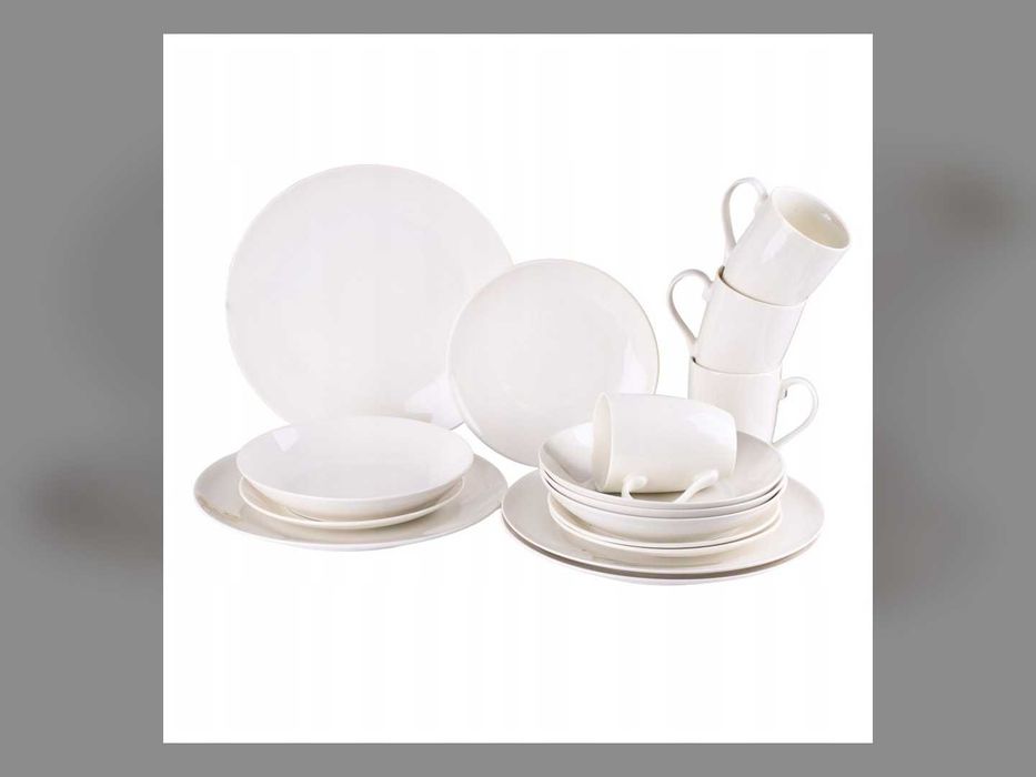 Nowy Serwis Obiadowy Porcelanowy 16 El Na 4 Osoby Kremowy Z Kubkami