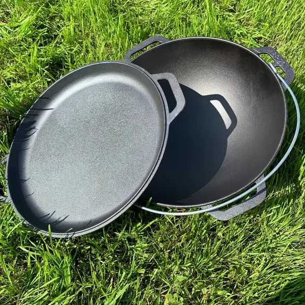 Казан азиатский чугунный с крышкой-сковородой Brizoll,Котел Баняк 4-15