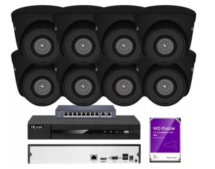 Zestaw monitoring 8x kamer kamera IP Hikvision PoE 4MPX z dyskiem 2TB