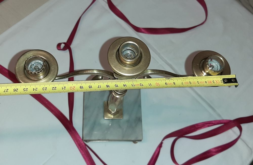 Kandelabr trójramienny / świecznik trójramienny mosiądz z marmurową po