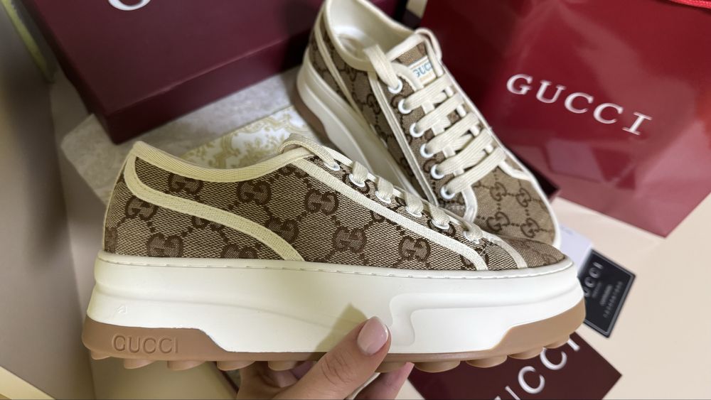 Кеди на платформі коричневі гуччи люкс