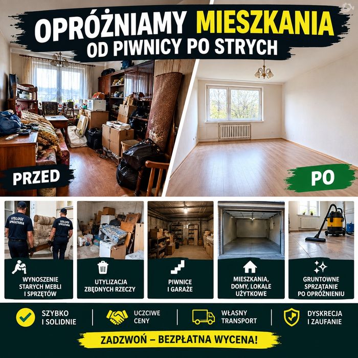 KOMPLEKSOWE OPRÓŻNIANIE SPRZĄTANIE mieszkań domów strychów  garaży