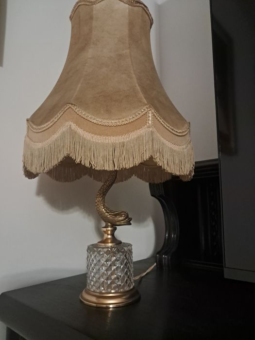 Unikatowa lamka nocna, antyk, mosiądz,  kryształ