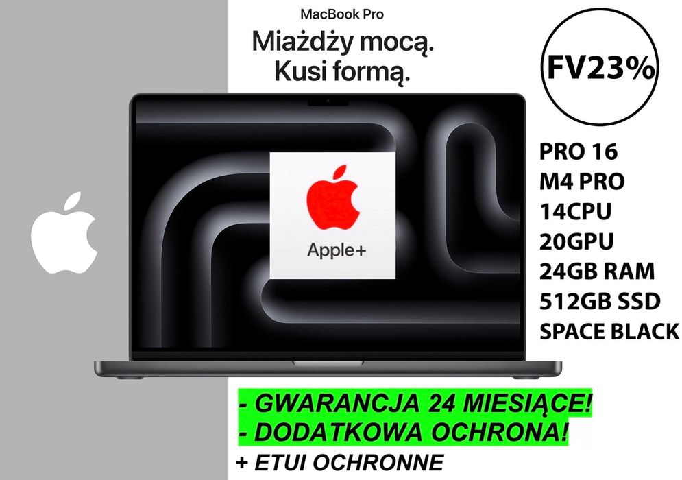 NOWY Apple MacBook Pro 16 M4 PRO 24GB RAM 512GB BLACK GW-2 LATA! FV23%