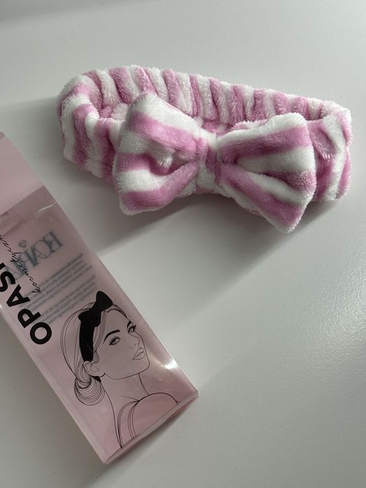 opaska kokarda WOW! do makijazu rozowo biala damska opaska na wlosy