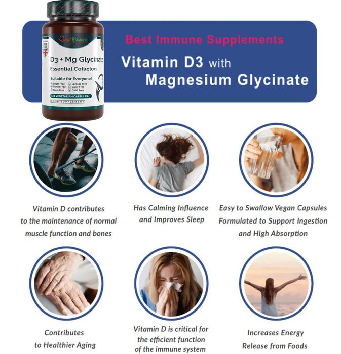 Glicynian Magnezu 400mg Witamina D3 1000IU Naturalny Biodostępny