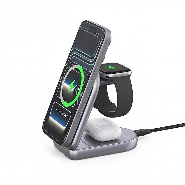 Tech-Protect A53/3In1 Magnetic Magsafe Wireless Charger 25W Qi2.2 Dark
