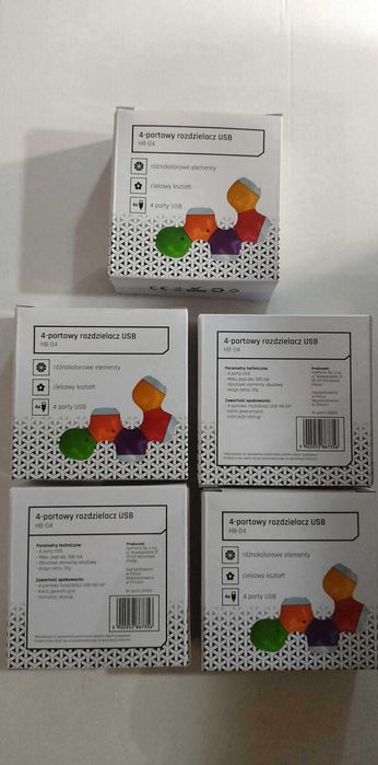 Rozdzielacz USB HUB 4-portowy obrotowy zestaw 5 szt