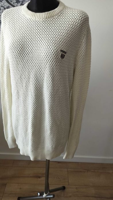 Sztokholm sweter męski L bawełna elegancki ekri swetry logowany Morris