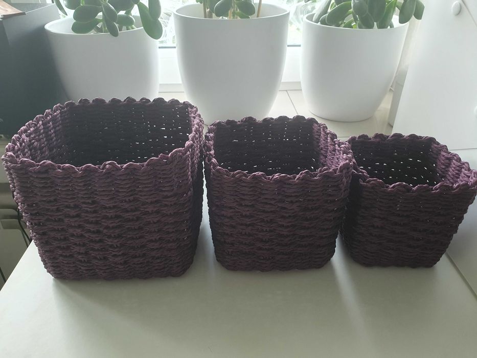 Kosze z wikliny papierowej (zestaw 3szt) - ciemny fiolet