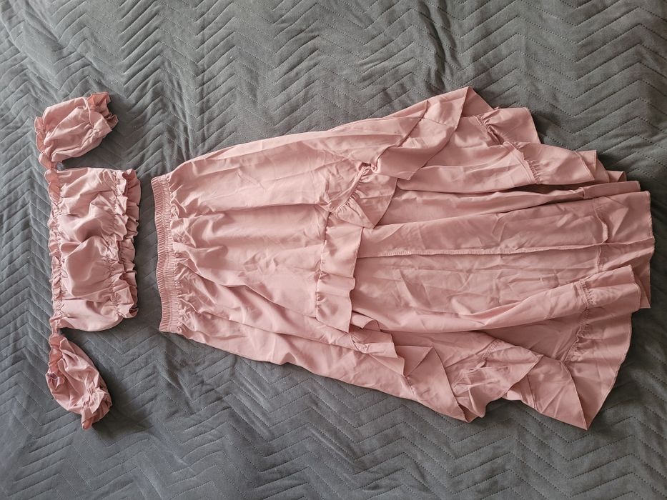 Dwuczęściowy komplet bluzka hiszpanka i asymetryczna spódnica L