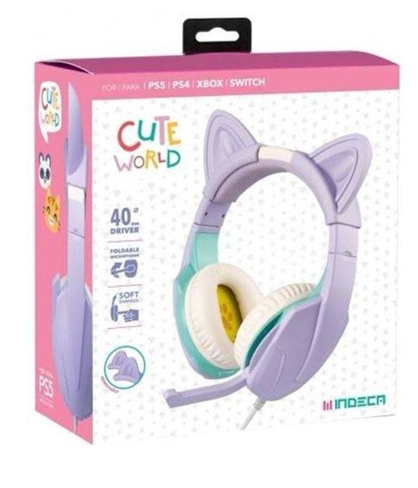 Auscultadores Gaming INDECA Cute World Gato (Over Ear - Multiplataform