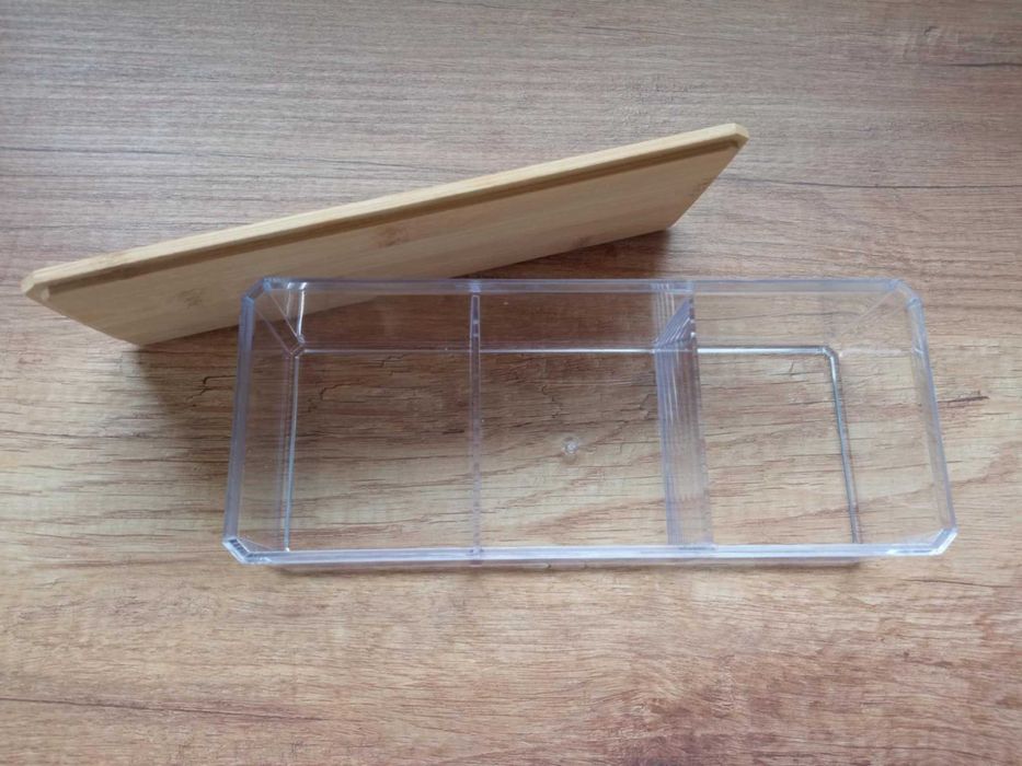 Organizer z bambusową pokrywką na kosmetyki przybory do makijażu